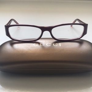 GUCCI burgundy glasses gold logo on side